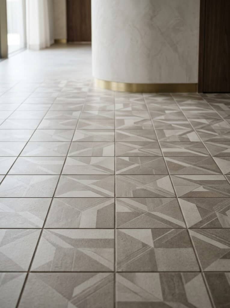 Stylish geometric patterned tile flooring in a contemporary interior.